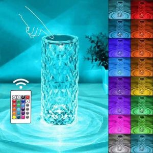 RGB 16 Color Crystal Rose Diamond Table Lamp with Remote Control