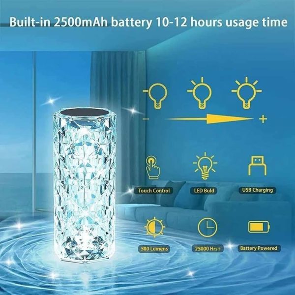 RGB 16 Color Crystal Rose Diamond Table Lamp with Remote Control - Image 3