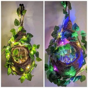 Bird Nest with Green Leaf Light