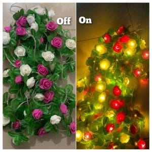 Leaf Rose Fairy Led Golden Colour Light White & deep Pink Flower